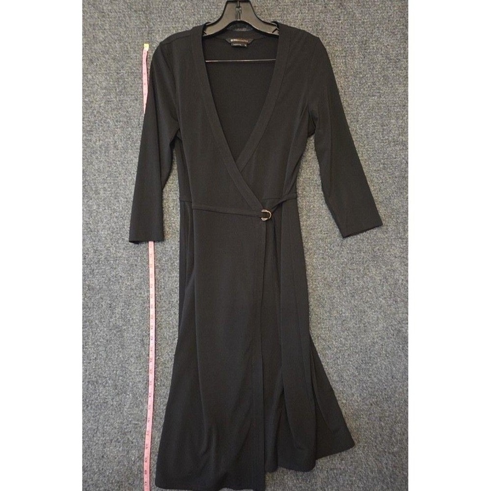 BCBGMAXAZRIA Dress Womens M Black 3/4 Sleeve Jersey Wrap Midi Stretch Work